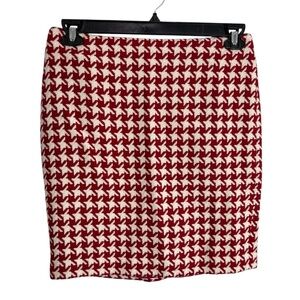 Talbots Pencil Skirt Houndstooth Wool Blend Lined Sz 6P Red White Classic Preppy